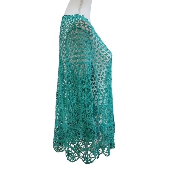 Blue Island Women's Teal Lace Crochet Beach Coverup or Shirt Large / X-Large - Picture 8 of 9